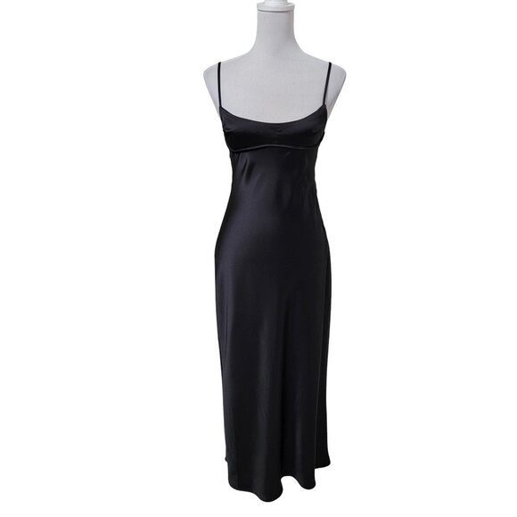 Zara Size S Black Satin Midi Cocktail SlipDress with Cutout Detailing on Back - Picture 1 of 16